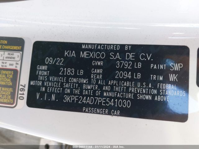 3KPF24AD7PE541030 KIA Forte Lxs