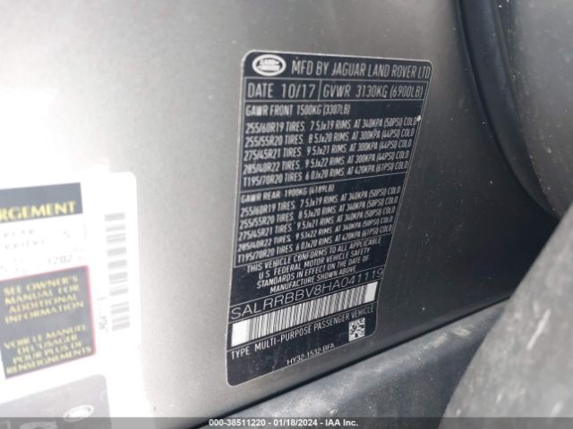 SALRRBBV8HA041119 Land Rover Discovery Hse