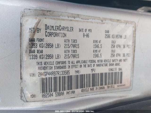 2007 CHRYSLER TOWN & COUNTRY LX VIN: 2A4GP44R97R133585