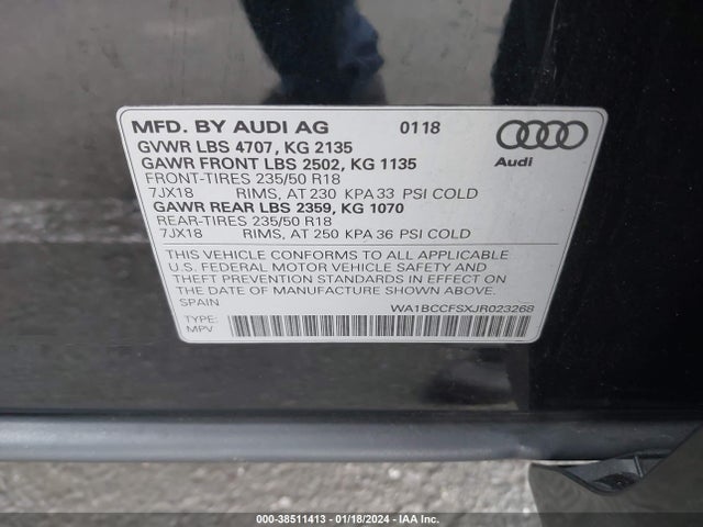 WA1BCCFSXJR023268 Audi Q3 2.0t Premium/2.0t Sport Premium