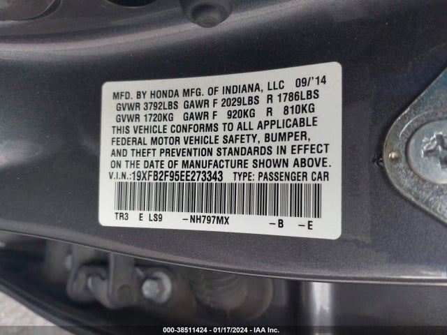 Honda Civic Ex-l 2014 19XFB2F95EE273343 Image 9