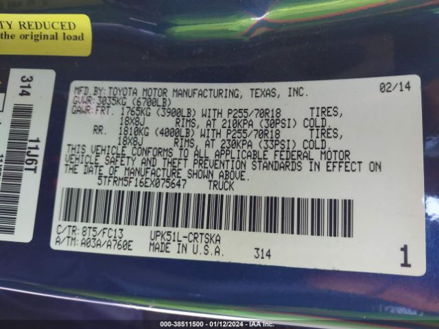 5TFRM5F16EX075647 Toyota Tundra Sr5 4.6l V8