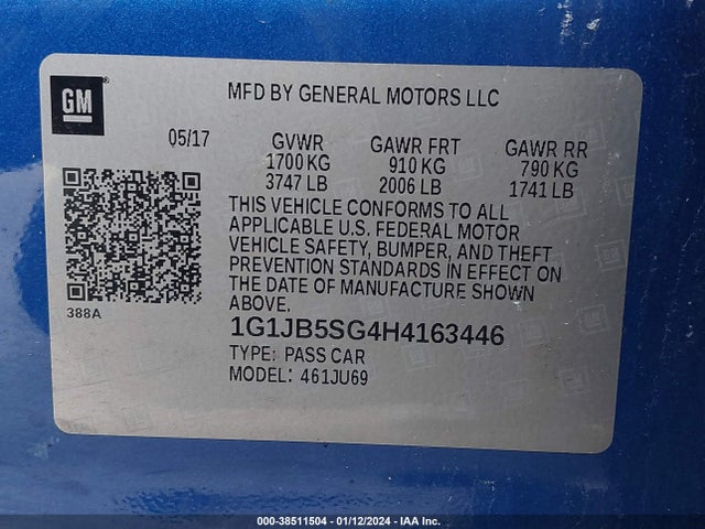 Chevrolet Sonic Ls Auto 2017 1G1JB5SG4H4163446 Image 9