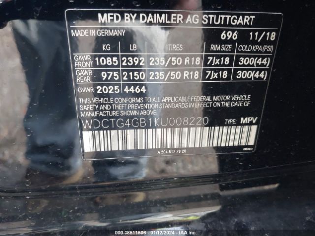 WDCTG4GB1KU008220 Mercedes-Benz Gla 250 4matic