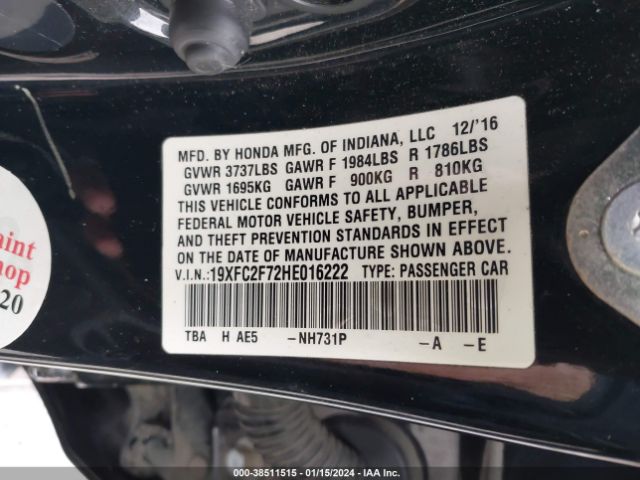 19XFC2F72HE016222 Honda CIVIC EX
