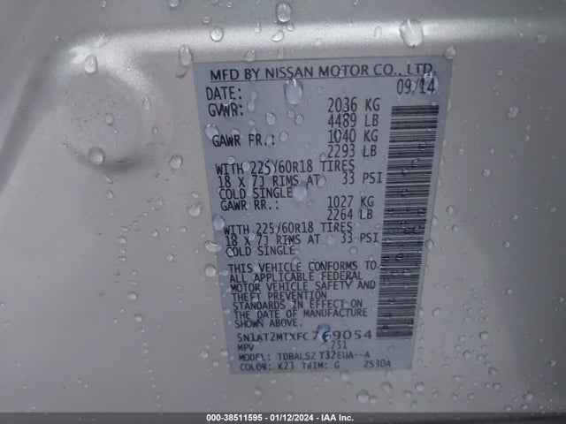 Nissan Rogue Sl 2015 5N1AT2MTXFC769054 Image 9