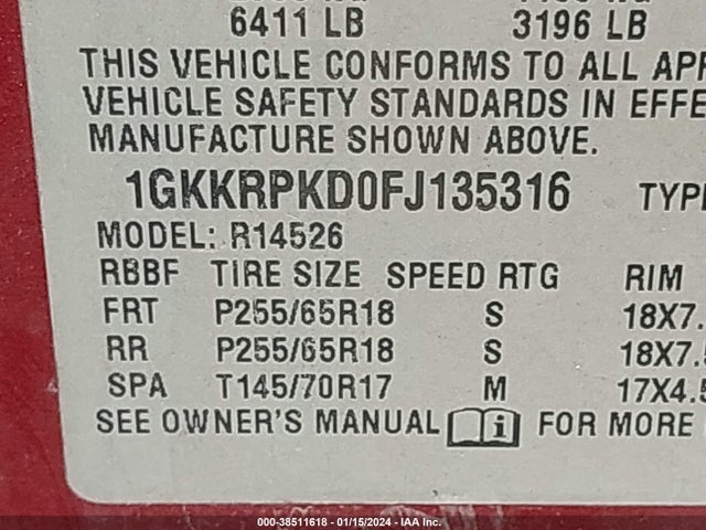 1GKKRPKD0FJ135316 GMC Acadia Sle-2