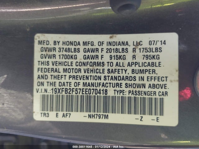Honda Civic Lx 2014 19XFB2F57EE070418 Image 9