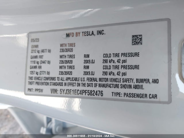 5YJ3E1EC4PF582476 Tesla Model 3 Performance Dual Motor All-wheel Drive
