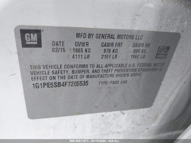 2015 CHEVROLET CRUZE 2LT AUTO VIN: 1G1PE5SB4F7205535
