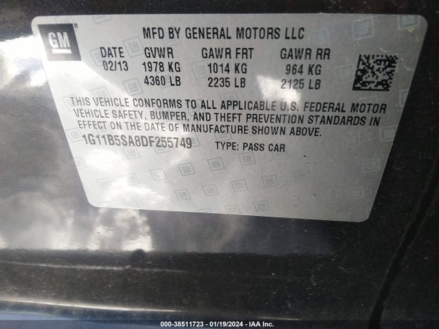 2013 CHEVROLET MALIBU 1LS VIN: 1G11B5SA8DF255749