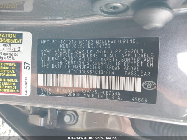 4T1F11BK6PU101604 Toyota Camry Xle Awd