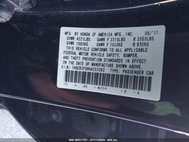 1HGCR2F86HA253083 Honda Accord Ex-l