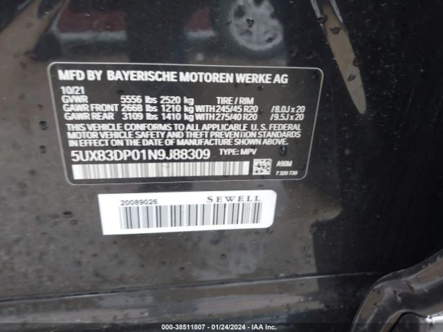 5UX83DP01N9J88309 BMW X3 M40i