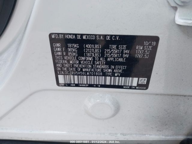 3CZRU5H56LM701808 Honda Hr-v 2wd Ex