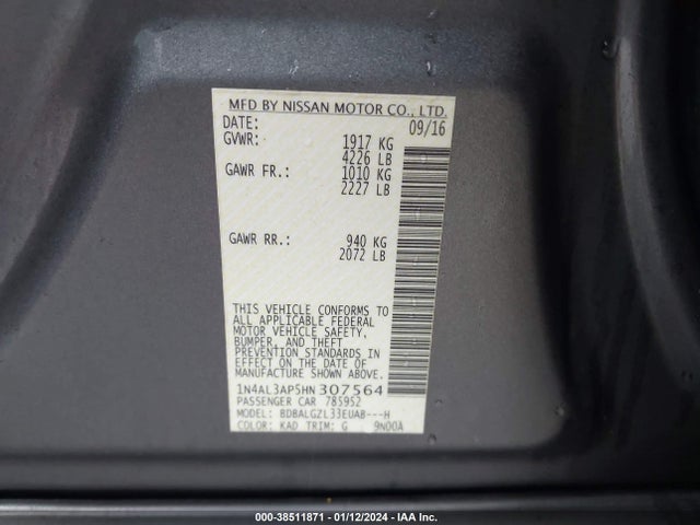 Nissan Altima 2.5 S 2017 1N4AL3AP5HN307564 Image 9
