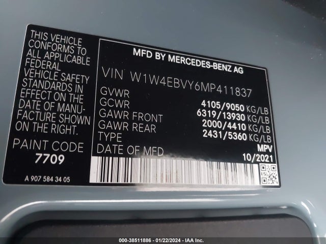 W1W4EBVY6MP411837 Mercedes-Benz Sprinter 2500 Standard Roof V6
