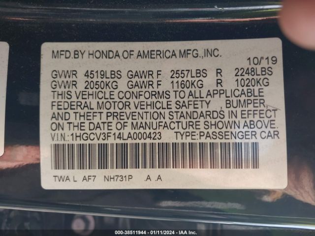 1HGCV3F14LA000423 Honda ACCORD HYBRID