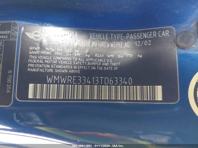 2003 MINI COOPER S WMWRE33413TD63340 Photo 8