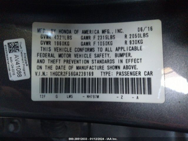1HGCR2F56GA239169 Honda Accord Sport