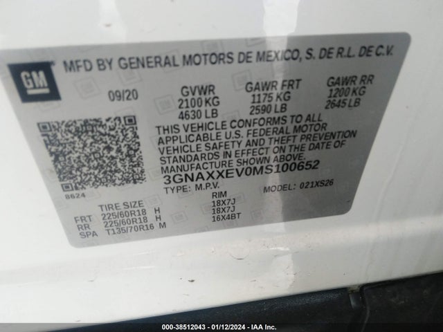 Chevrolet Equinox Awd Premier 2021 3GNAXXEV0MS100652 Image 9