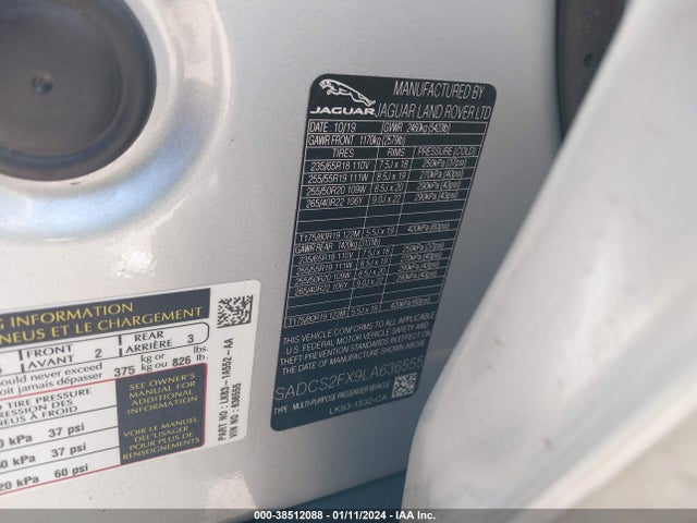 2020 JAGUAR F-PACE SADCS2FX9LA636555 Photo 8