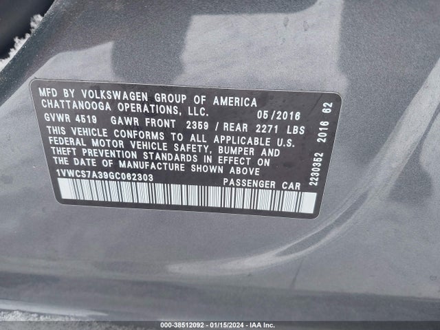 1VWCS7A39GC062303 Volkswagen Passat 1.8t Sel
