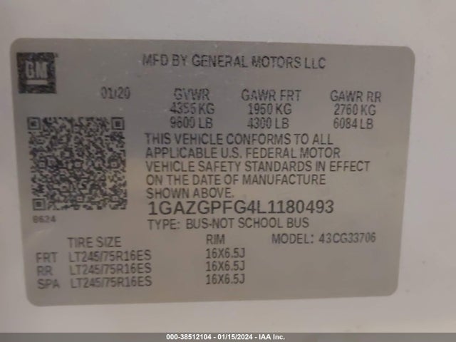 Chevrolet Express Passenger Rwd 3500 Extended Wheelbase Lt 2020 1GAZGPFG4L1180493 Image 9