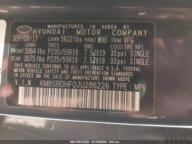 Hyundai Santa Fe Se Ultimate 2018 KM8SRDHF0JU286226 Image 9