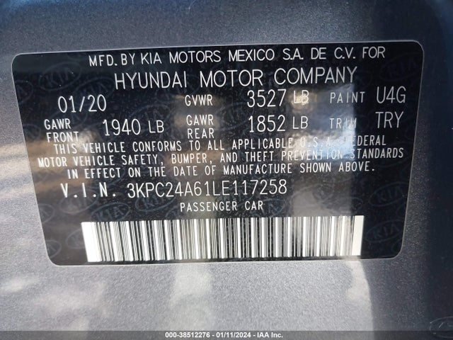 2020 HYUNDAI ACCENT SE VIN: 3KPC24A61LE117258