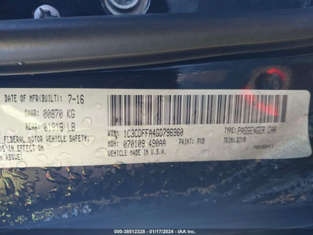 1C3CDFFA4GD796960 Dodge Dart Sxt Sport
