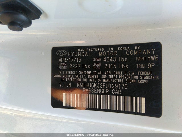 2015 HYUNDAI GENESIS 3.8 ULTIMATE VIN: KMHHU6KJ3FU129170