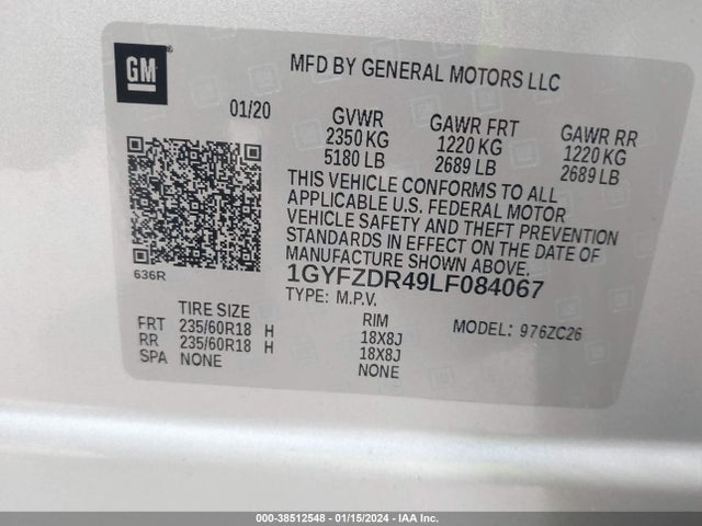 1GYFZDR49LF084067 Cadillac Xt4 Awd Premium Luxury