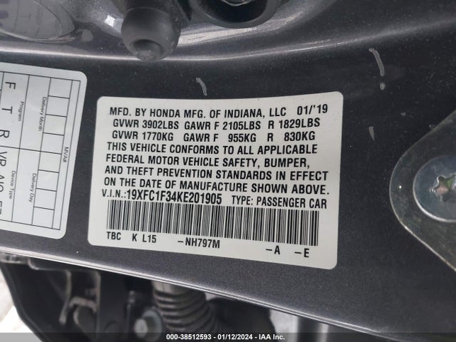 Honda CIVIC EX 2019 19XFC1F34KE201905 Image 9