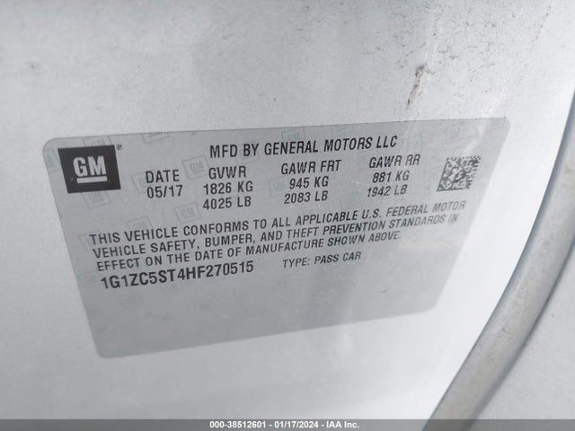 Chevrolet Malibu 1fl 2017 1G1ZC5ST4HF270515 Image 9