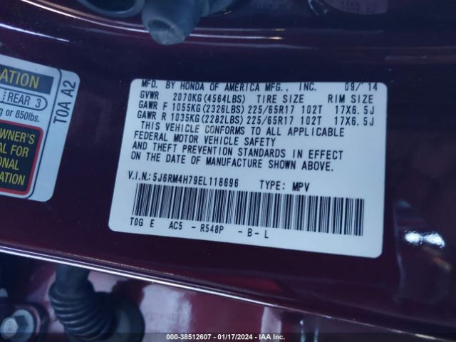 5J6RM4H79EL118696 Honda Cr-v Ex-l