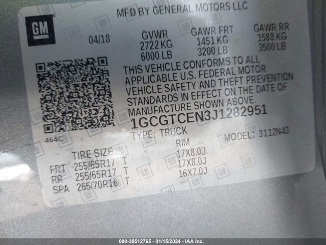 Chevrolet Colorado Lt 2018 1GCGTCEN3J1282951 Image 9