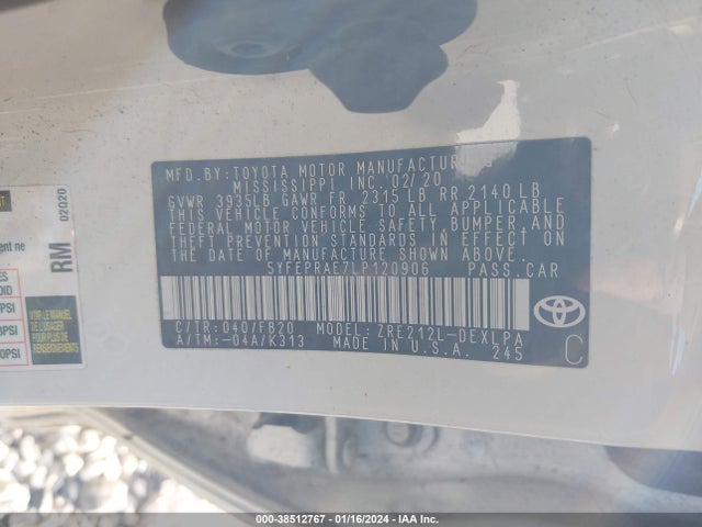 Toyota COROLLA LE 2020 5YFEPRAE7LP120906 Image 9