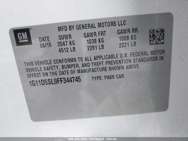 Chevrolet MALIBU 2LT 2015 1G11D5SL9FF344745 Image 9