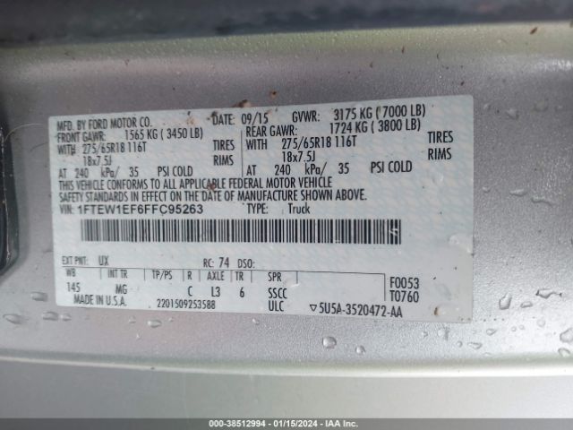 1FTEW1EF6FFC95263 Ford F-150 Xlt