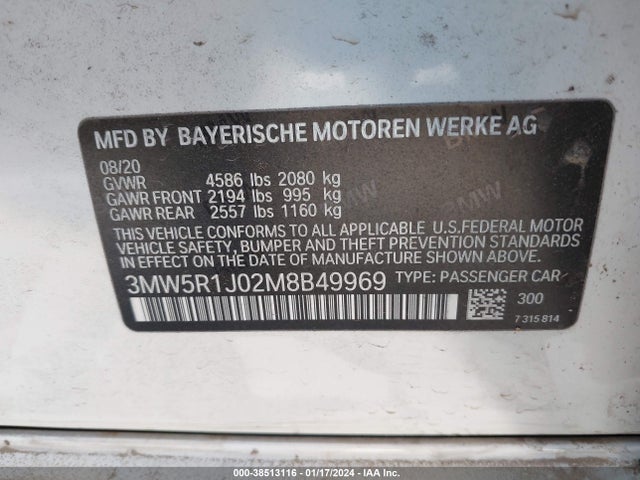 BMW 330I 2021 3MW5R1J02M8B49969 Image 9