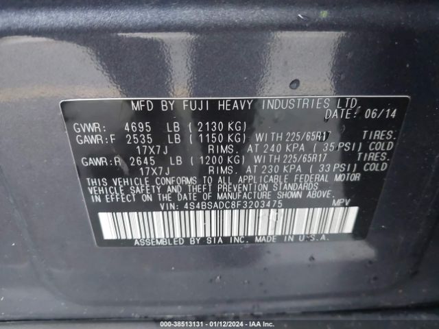 4S4BSADC8F3203475 Subaru Outback 2.5i Premium