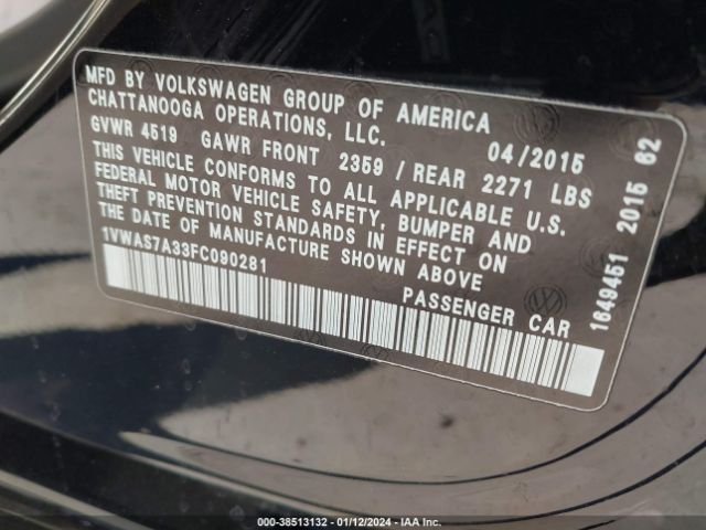 1VWAS7A33FC090281 Volkswagen Passat 1.8t Limited Edition