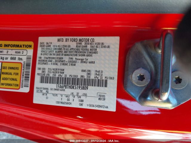 1FA6P8TH0K5195809 Ford Mustang Ecoboost Premium