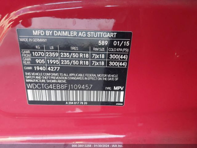 WDCTG4EB8FJ109457 Mercedes-Benz GLA 250