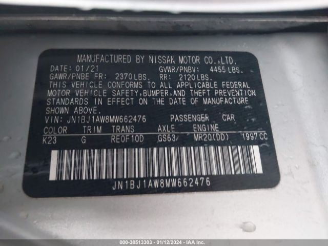 JN1BJ1AW8MW662476 Nissan Rogue Sport S Awd Xtronic Cvt