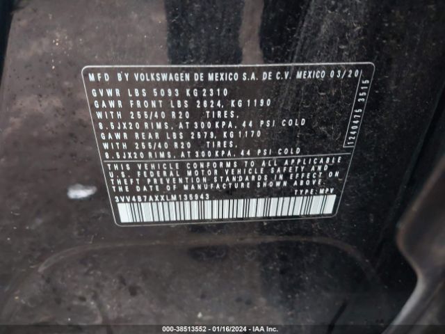 3VV4B7AXXLM135943 Volkswagen Tiguan 2.0t Sel Premium R-line