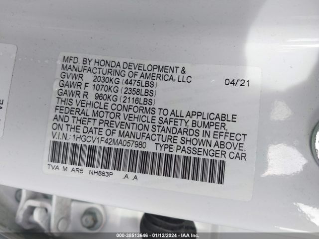 1HGCV1F42MA057980 Honda Accord Sport Special Edition