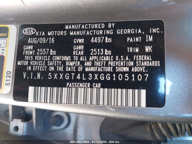 5XXGT4L3XGG105107 KIA t-gdi theta ii