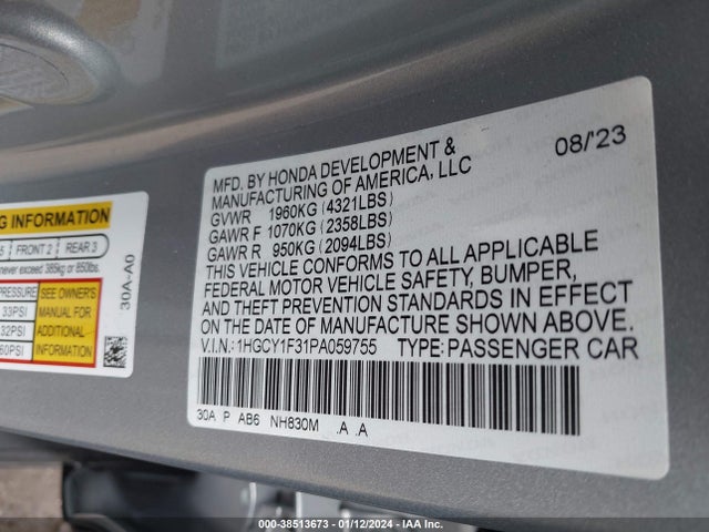 Honda ACCORD EX 2023 1HGCY1F31PA059755 Image 9
